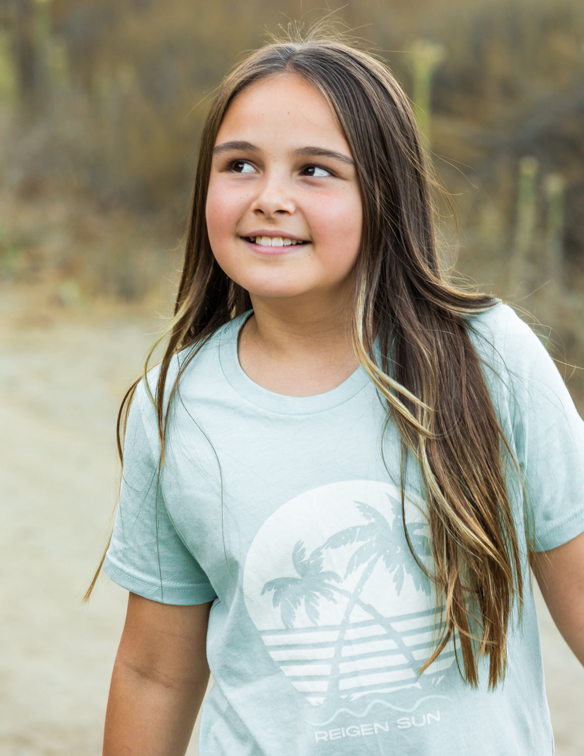 KIDS SUNSET PALMS TEE- BLUE DUST // CREAM