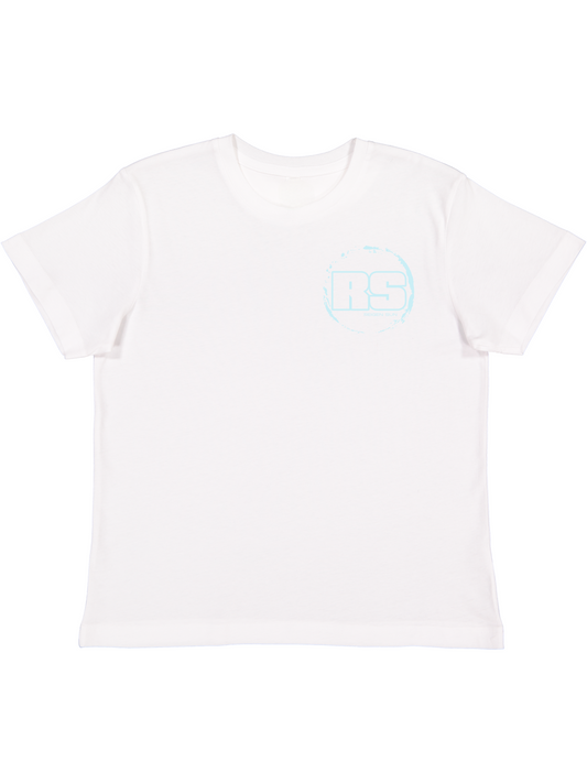 KIDS RS "GHOST" LOGO TEE- WHITE // OCEAN BLUE