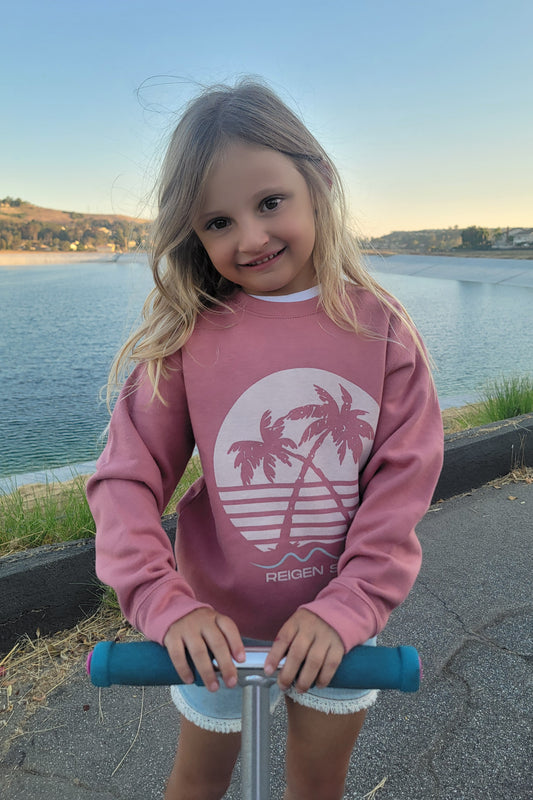 KIDS SUNSET PALMS CREW SWEATSHIRT- DUSTY MAUVE // CREAM