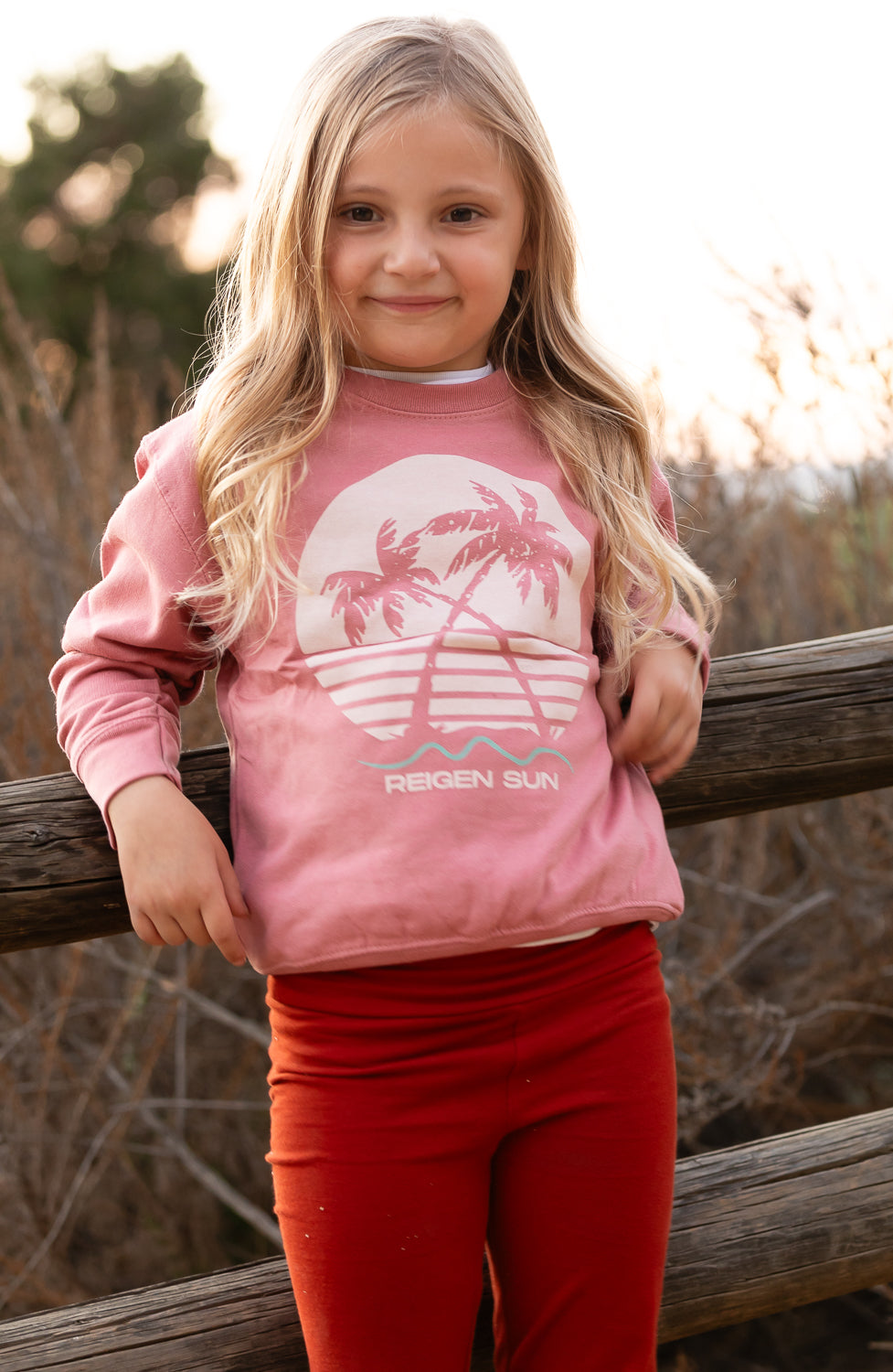 KIDS SUNSET PALMS CREW SWEATSHIRT- DUSTY MAUVE // CREAM