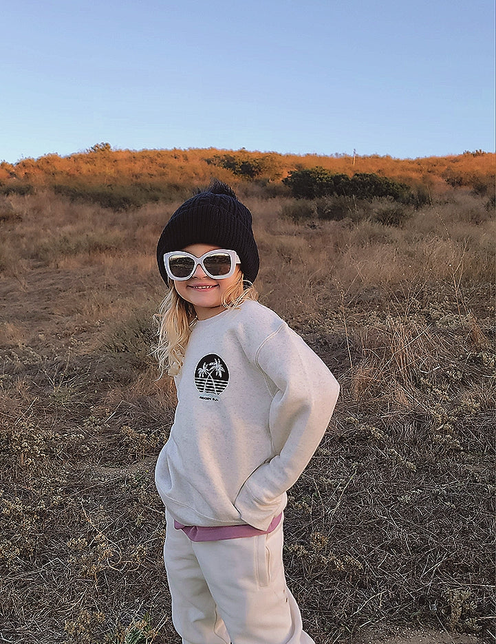 KIDS SUNSET PALMS CREW SWEATSHIRT- NATURAL // BLACK