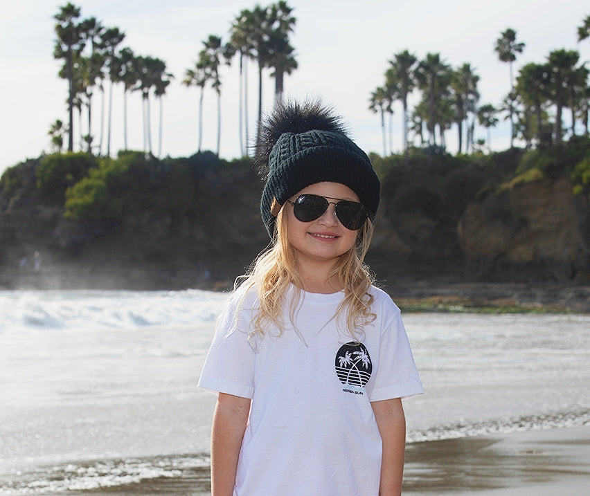 KIDS SUNSET PALMS TEE- WHITE// BLACK