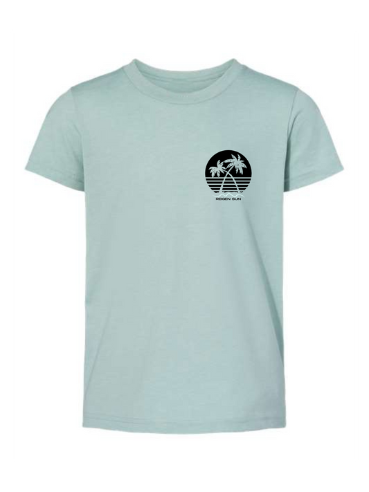 ADULT SUNSET PALMS TEE- BLUE DUST // Black