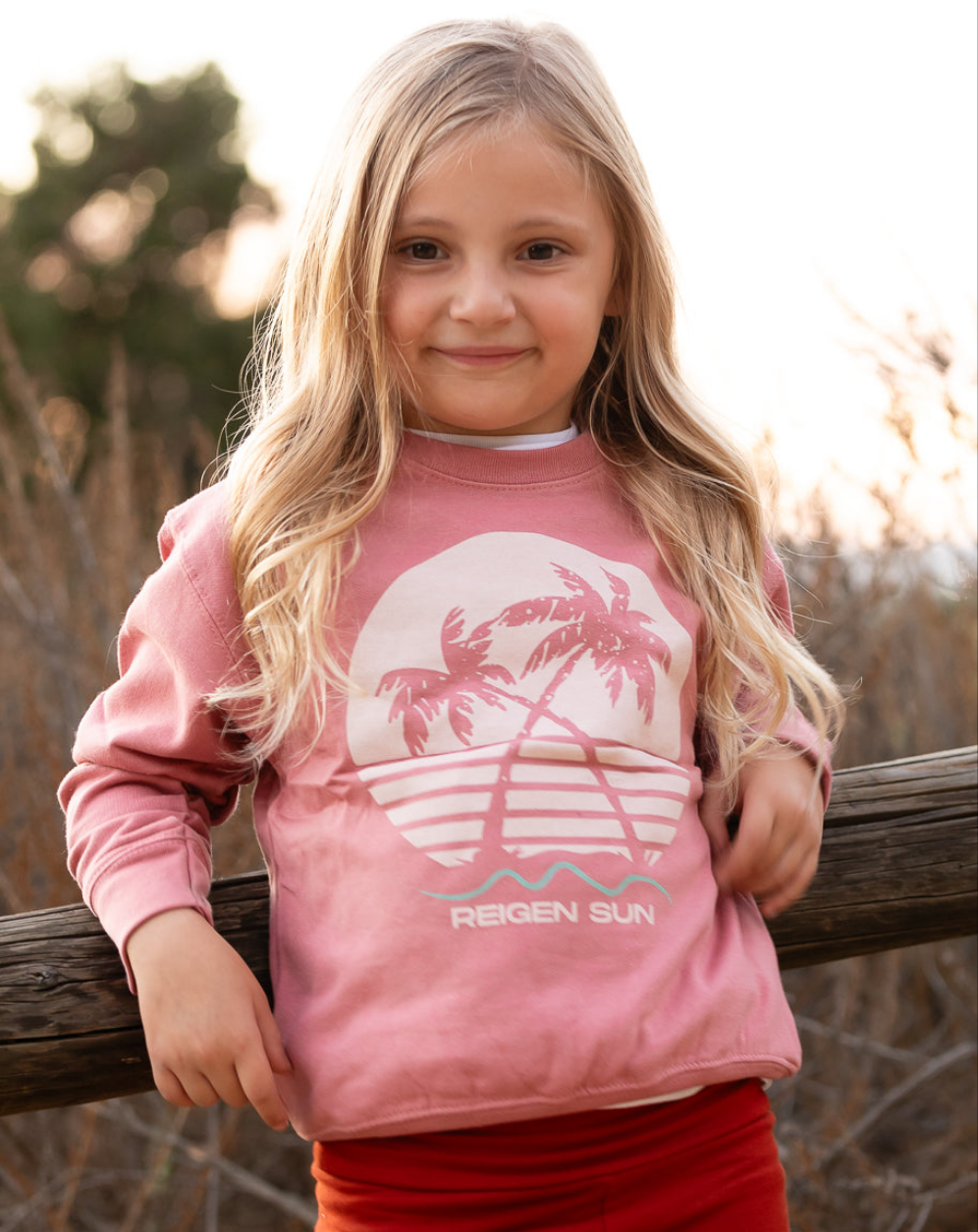 KIDS SUNSET PALMS CREW SWEATSHIRT- DUSTY MAUVE // CREAM