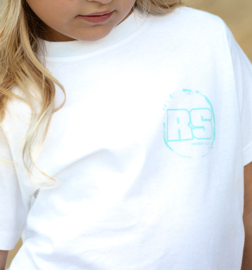 KIDS RS "GHOST" LOGO TEE- WHITE // OCEAN BLUE