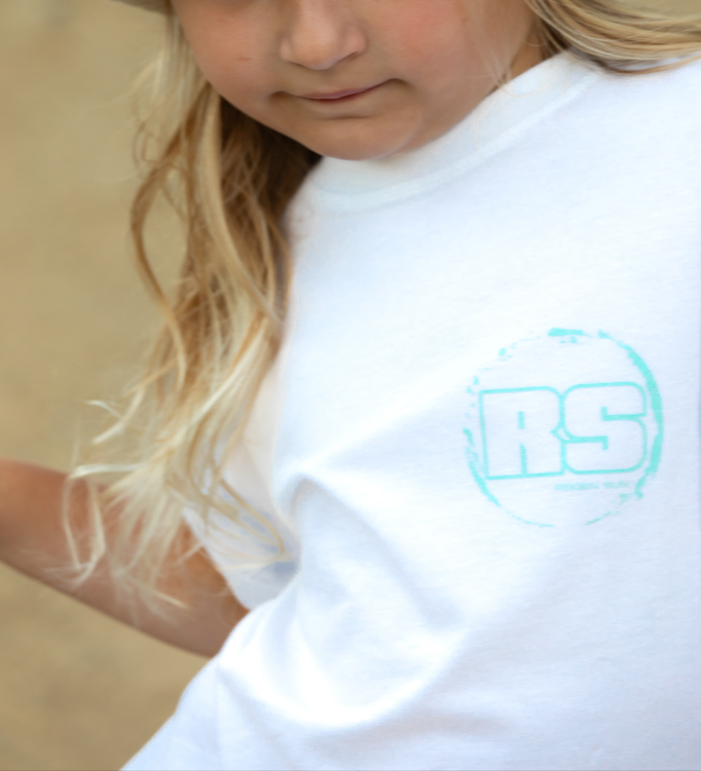 KIDS RS "GHOST" LOGO TEE- WHITE // OCEAN BLUE