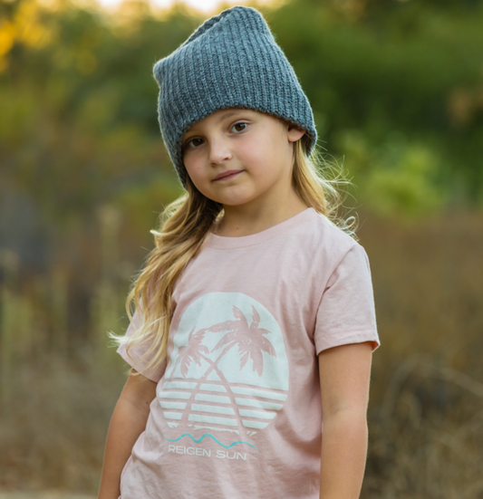 KIDS SUNSET PALMS TEE- PEACHY // CREAM