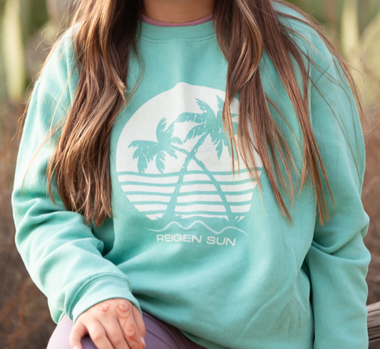 KIDS SUNSET PALMS CREW SWEATSHIRT- SALTWATER // CREAM