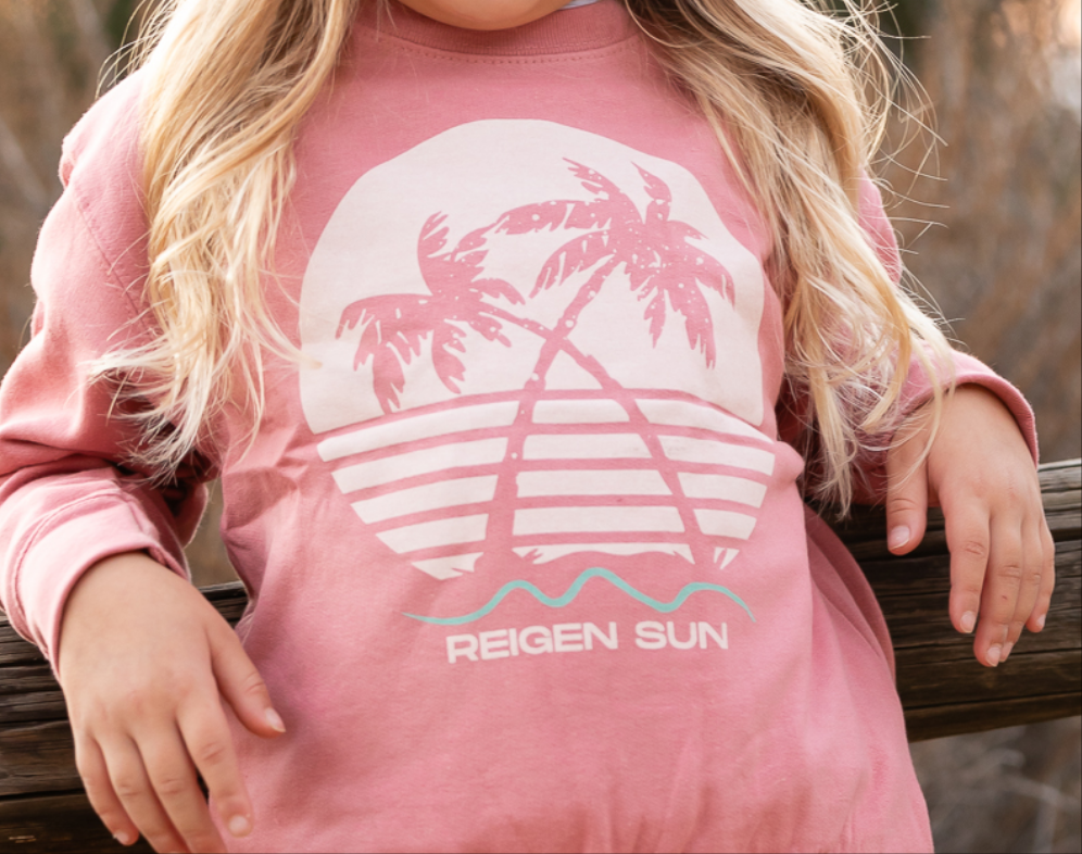 KIDS SUNSET PALMS CREW SWEATSHIRT- DUSTY MAUVE // CREAM