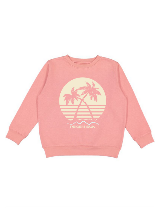 KIDS SUNSET PALMS CREW SWEATSHIRT- DUSTY MAUVE // CREAM