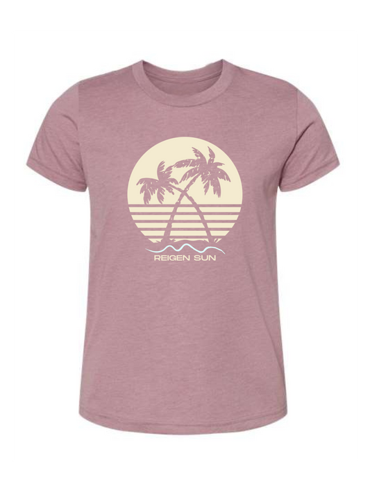 KIDS SUNSET PALMS TEE- ORCHID // CREAM