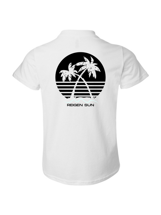 ADULT SUNSET PALMS TEE- WHITE// BLACK