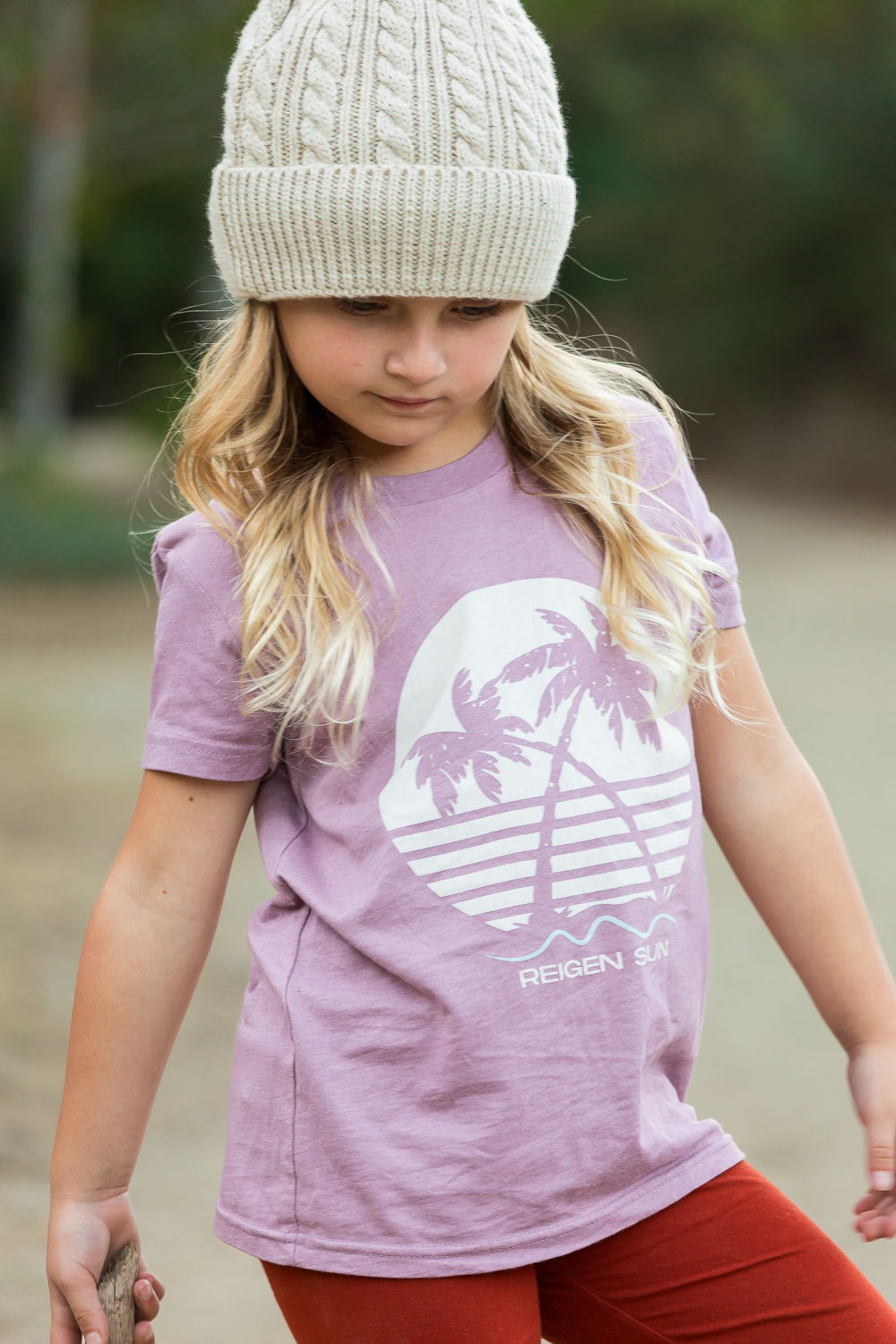 KIDS SUNSET PALMS TEE- ORCHID // CREAM