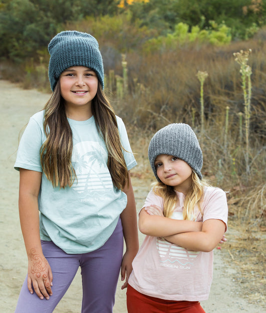 KIDS SUNSET PALMS TEE- BLUE DUST // CREAM