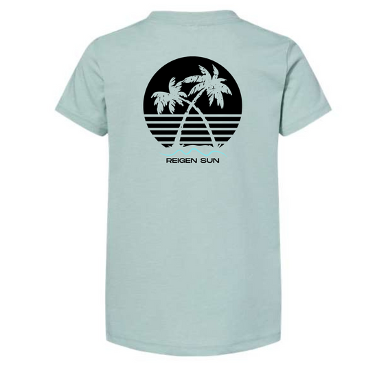 ADULT SUNSET PALMS TEE- BLUE DUST // Black